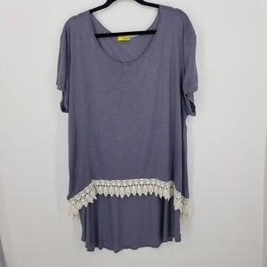 Iner Hi-low Short Sleeve Top with Lace Crochet